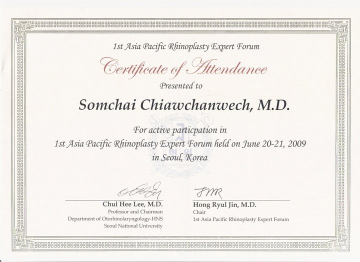 Certificate-1st AsiaPacificRhinoplastyExpertForum-Somchaiclinic-2